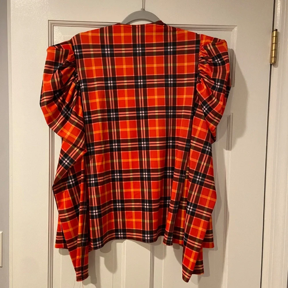 Kellé Plaid Jacket – Orange, Red & Blue, Puffy Shoulder, Child Large
